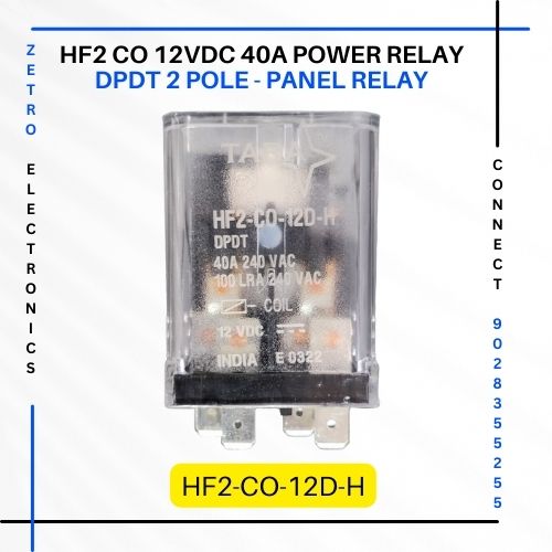 HF2-CO-12VDC-40 Amp Panel Relay Tara relays Zetro Electronics DPDT 2 Pole Relays Mumbai Delhi Kolkata Bengaluru Hyderabad Chennai Ahmedabad India