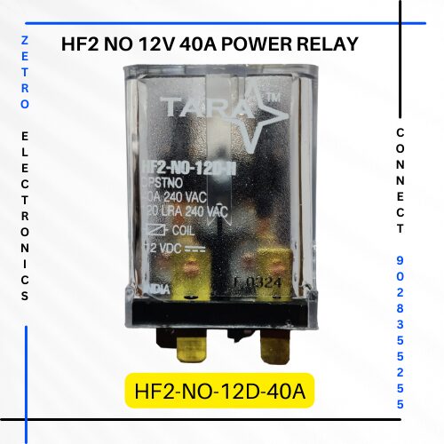 HF2 NO 12V 40A 2 Pole Power Relay DPST - India's best 2 pole power relays for control panels - Zetro Electronics - Tara Relays - get the best price at near location. Mumbai, Pune, Delhi, Agra, Kochi Wholesale Price, Distributor, Dealers, Traders, Suppliers in India
