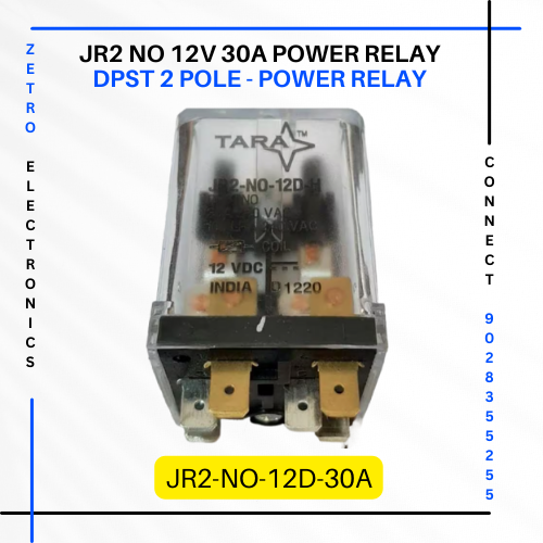 Power Relays Horizontal JR2 NO 12v 30A DPST 2 POLE, Tara Relays - Zetro Electronics Pune - best ARD Panel Relay in India