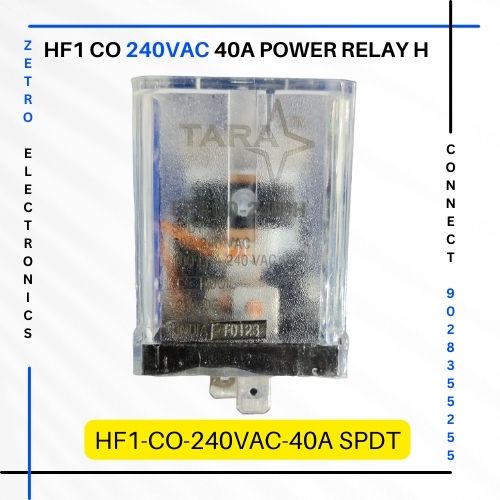 HF1-CO-240VAC-40A Power Relay FOR AC COIL Tara relays Zetro Electronics SPDT 2 Pole Relays Mumbai Delhi Kolkata Bengaluru Hyderabad Chennai Ahmedabad INDIA